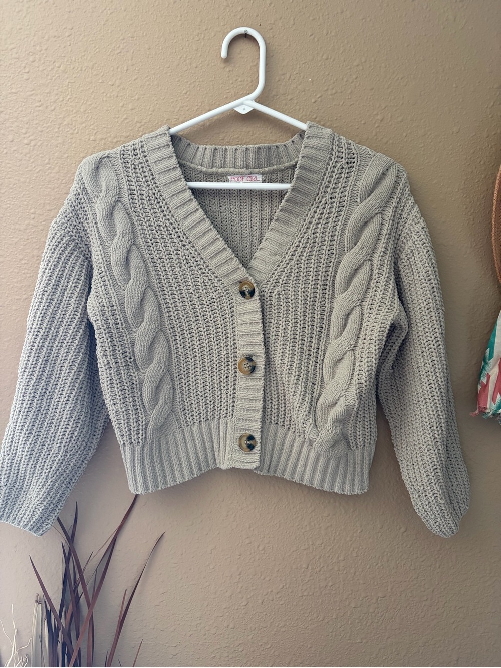 Girls' Cable-Knit V-Neck Cardigan Sweater - Light Beige